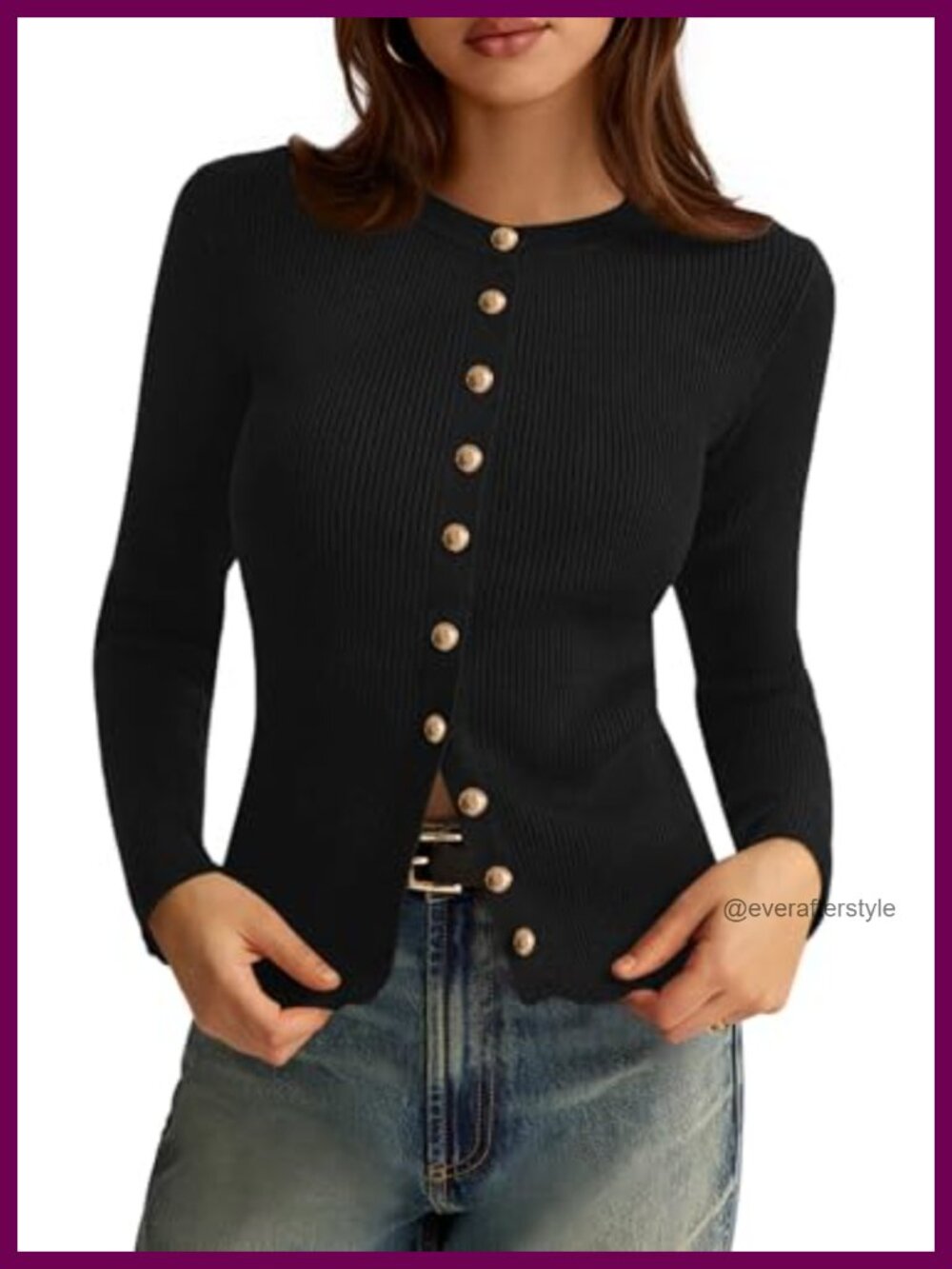 Women's Ribbed Knit Button Down Cardigan Lightweight Crewneck Sweater